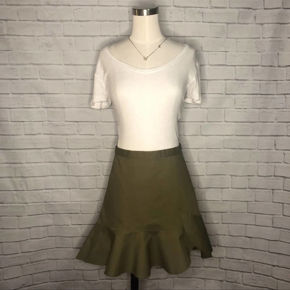 Madewell Mini Skirt with Ruffle Hem, Green, Sz 0